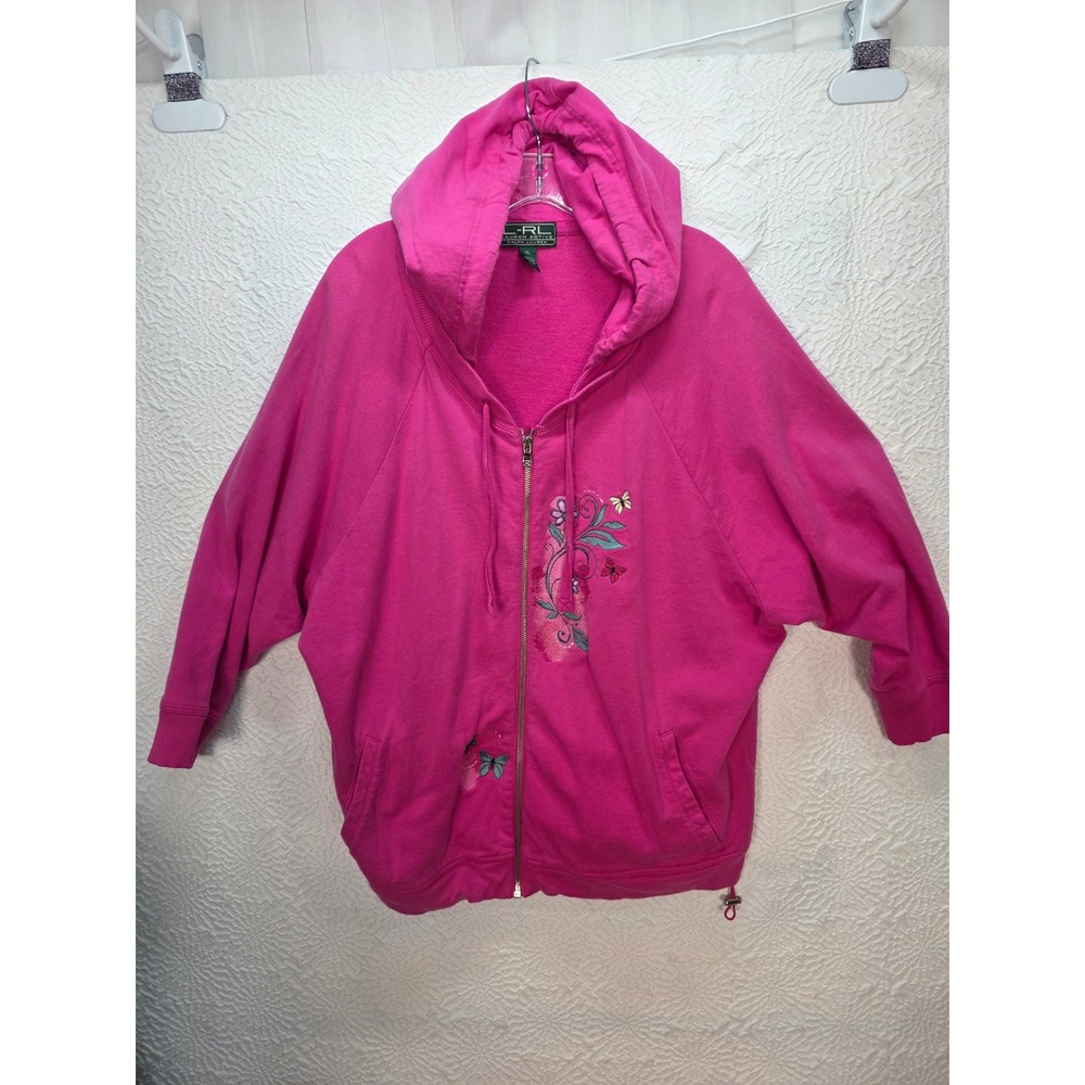 Lauren Active Ralph Lauren Hoodie Women XL Pink Good Embroidered Butterfly Zip